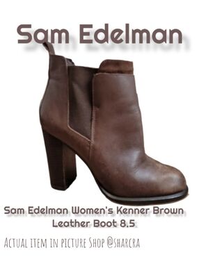 SAM EDELMAN Women's Kenner Chelsea boots Leather Block Heel ankle Brown 8.5